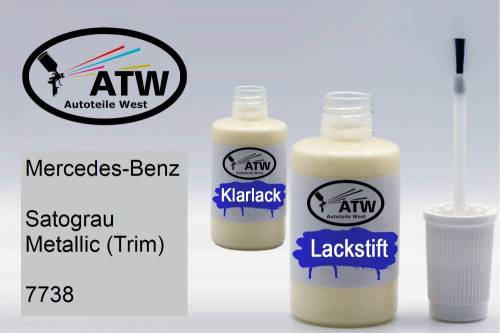 Mercedes-Benz, Satograu Metallic (Trim), 7738: 20ml Lackstift + 20ml Klarlack - Set, von ATW Autoteile West.